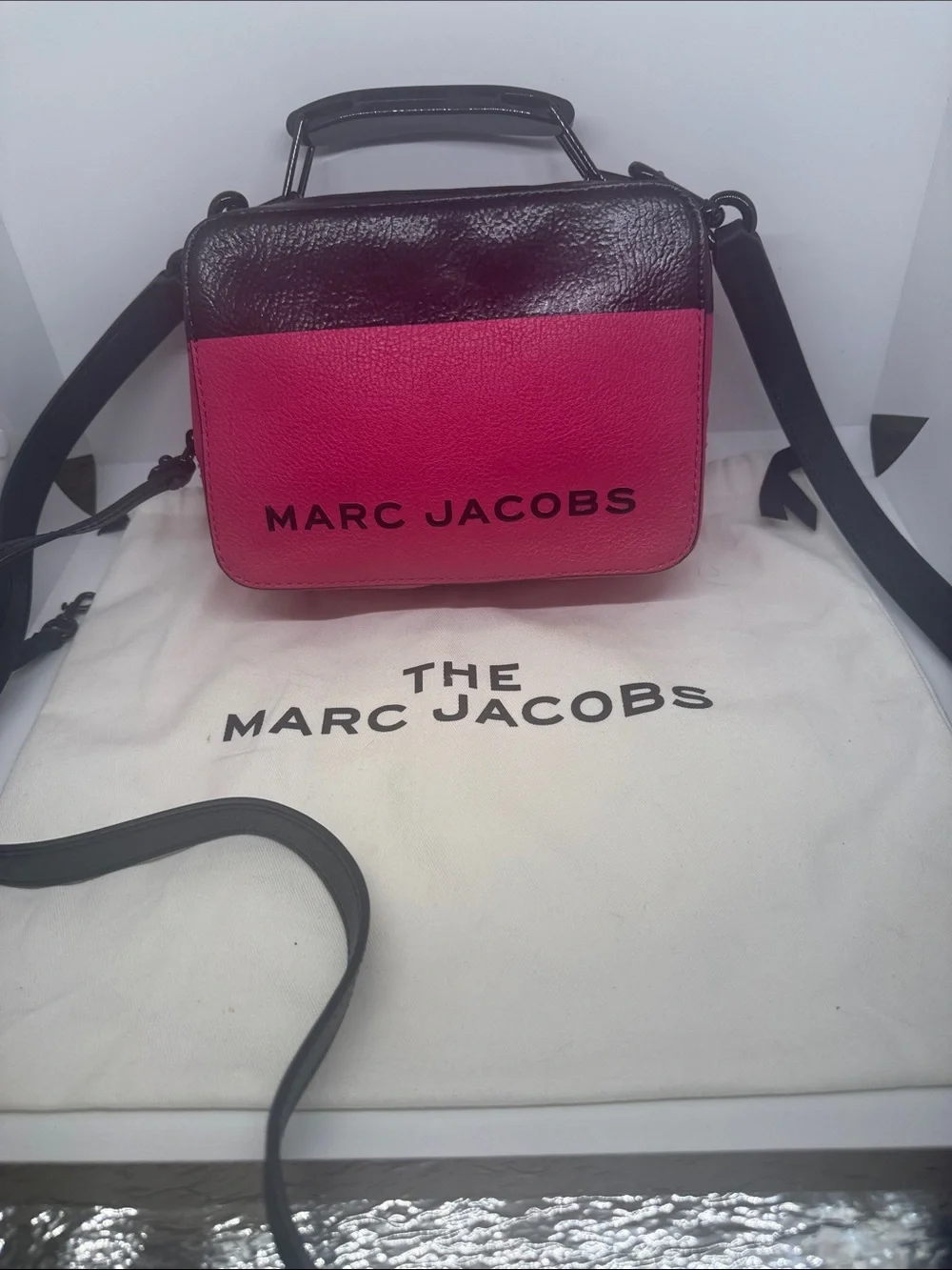 Authentic Marc Jacobs dipped Lunch Box bag black pink Crossbody purse